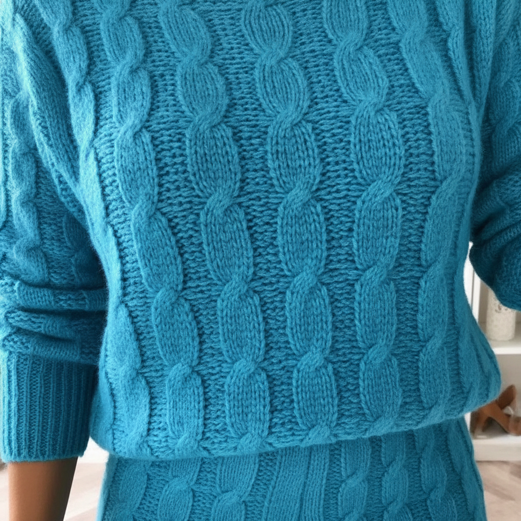 Women’s Cable Knit Loungewear Set – Relaxed Top and Tapered Trousers for Winter