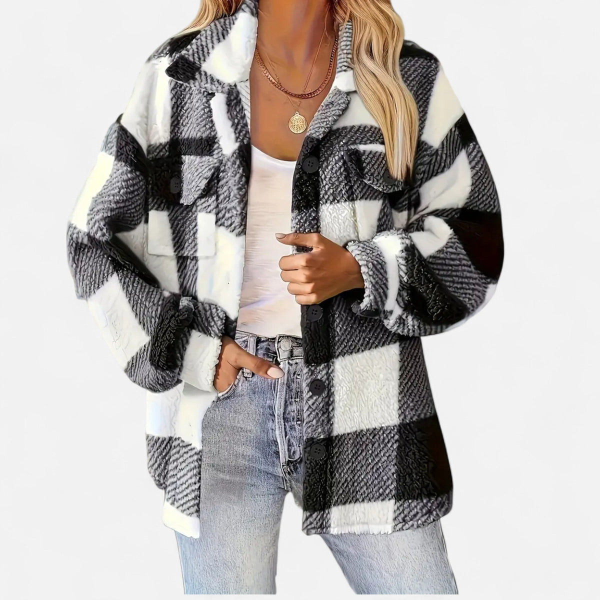 Althea | Women's Plaid Fleece Shacket Jacket