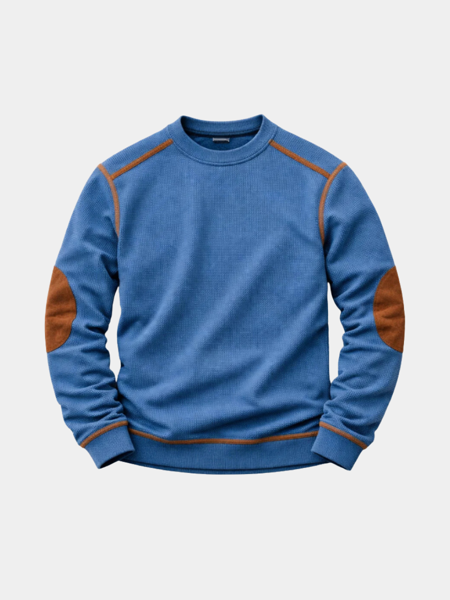 Bennett | Men's Textured Crew Neck Pullover with Suede Elbow Patches