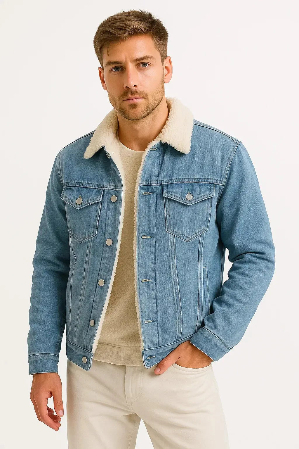 Harrington Oxford | Men's Fleece Jacket Denim Thickened Winter Loose Fit Harrington Oxford