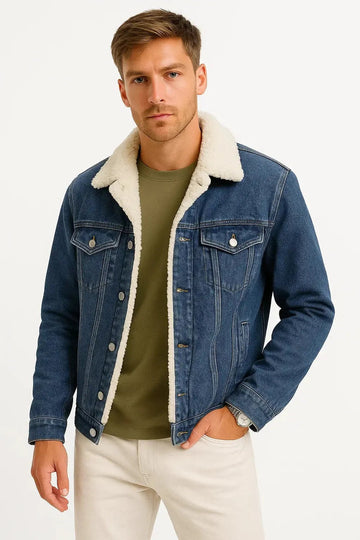 Harrington Oxford | Men's Fleece Jacket Denim Thickened Winter Loose Fit Harrington Oxford