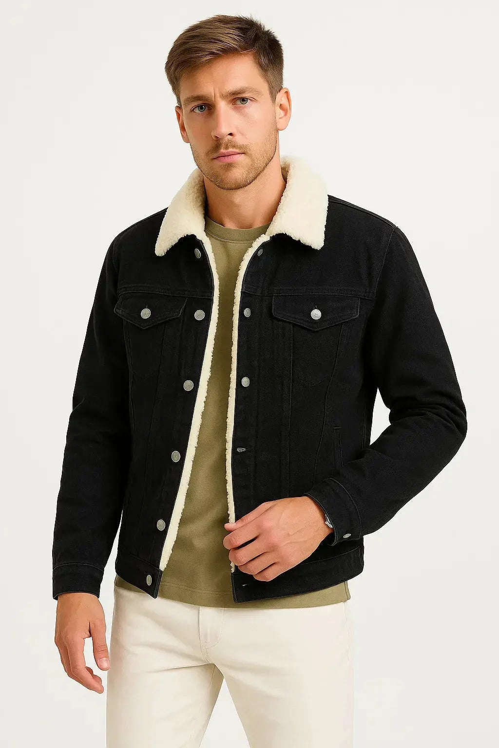 Harrington Oxford | Men's Fleece Jacket Denim Thickened Winter Loose Fit Harrington Oxford