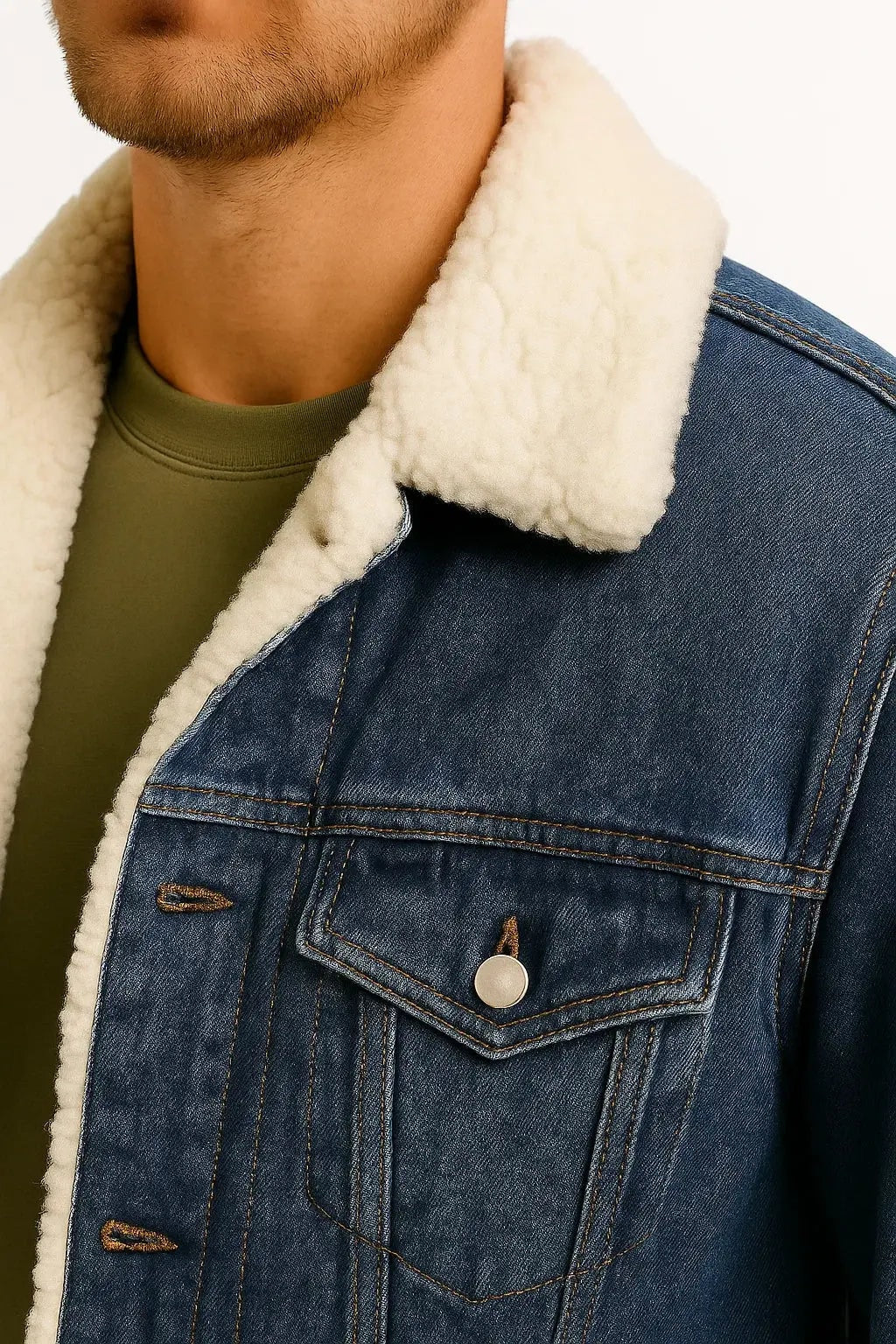 Harrington Oxford | Men's Fleece Jacket Denim Thickened Winter Loose Fit Harrington Oxford