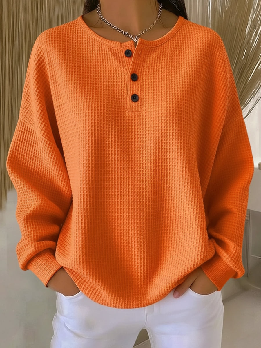 Harper | Women's Waffle Knit Button Front Henley Sweatshirt