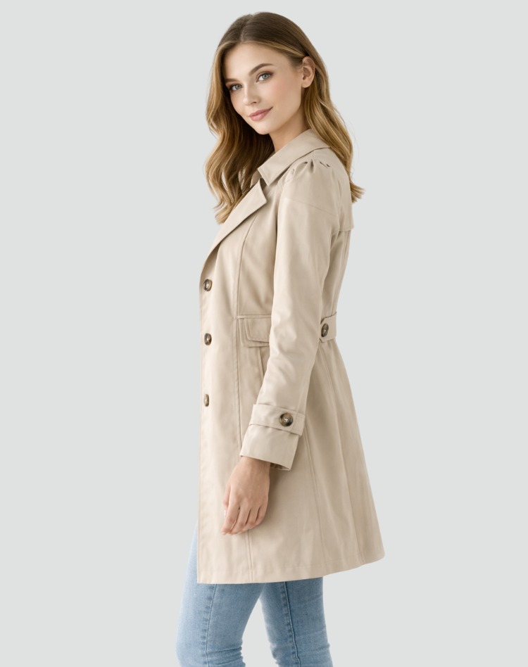 Maisie | Women's Tailored Trench Coat Classic Lapel Mid Length