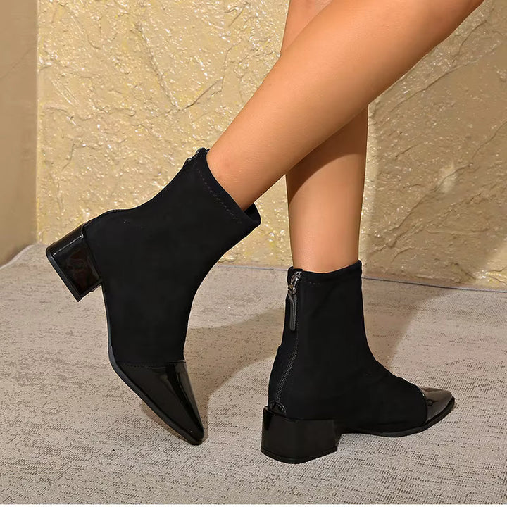 Women’s Pointed-Toe Patent Detail Block Heel Ankle Boots
