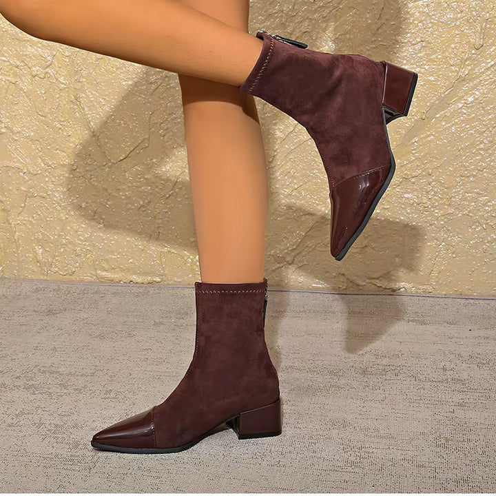 Women’s Pointed-Toe Patent Detail Block Heel Ankle Boots