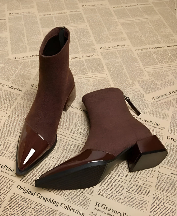 Women’s Pointed-Toe Patent Detail Block Heel Ankle Boots