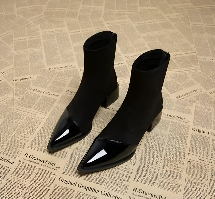 Women’s Pointed-Toe Patent Detail Block Heel Ankle Boots