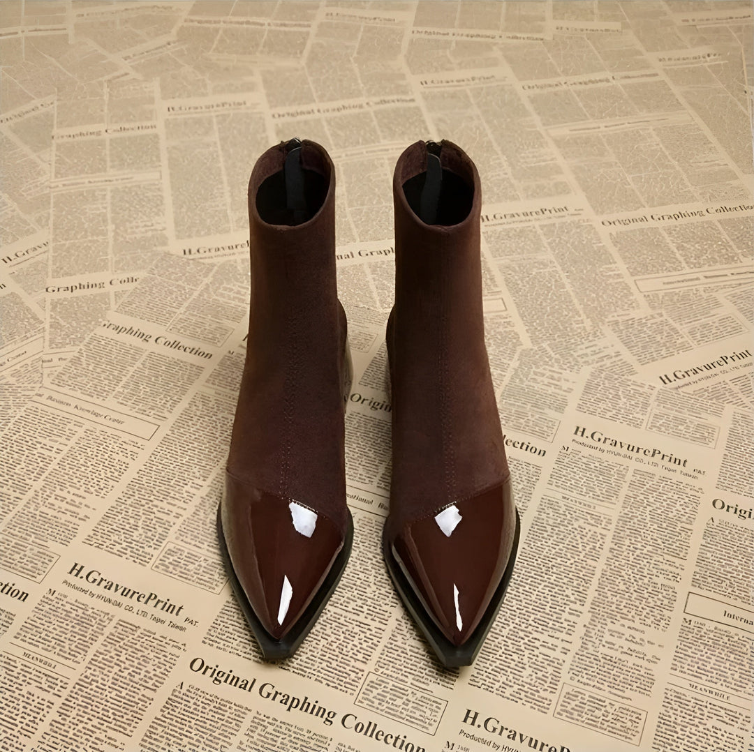 Women’s Pointed-Toe Patent Detail Block Heel Ankle Boots