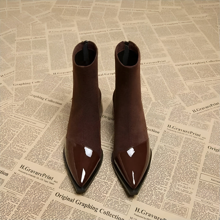 Women’s Pointed-Toe Patent Detail Block Heel Ankle Boots