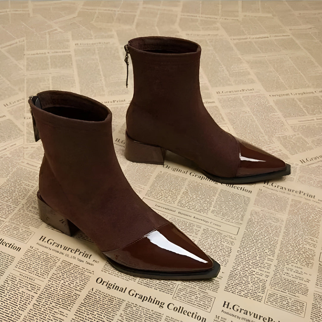 Women’s Pointed-Toe Patent Detail Block Heel Ankle Boots
