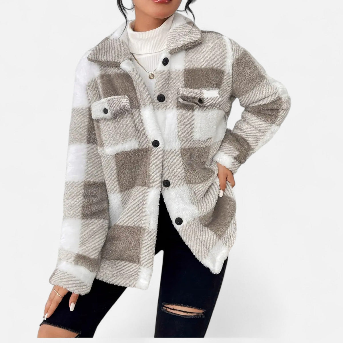 Althea | Women's Plaid Fleece Shacket Jacket