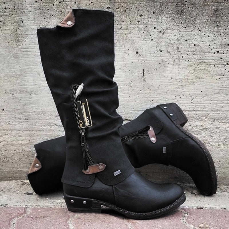 Comfortable High Boots with Storage Compartment - Alina-Gray-4.0-Nora Luxe