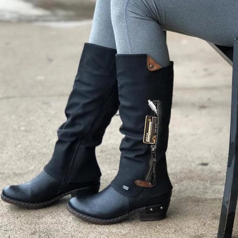 Comfortable High Boots with Storage Compartment - Alina-Gray-4.0-Nora Luxe