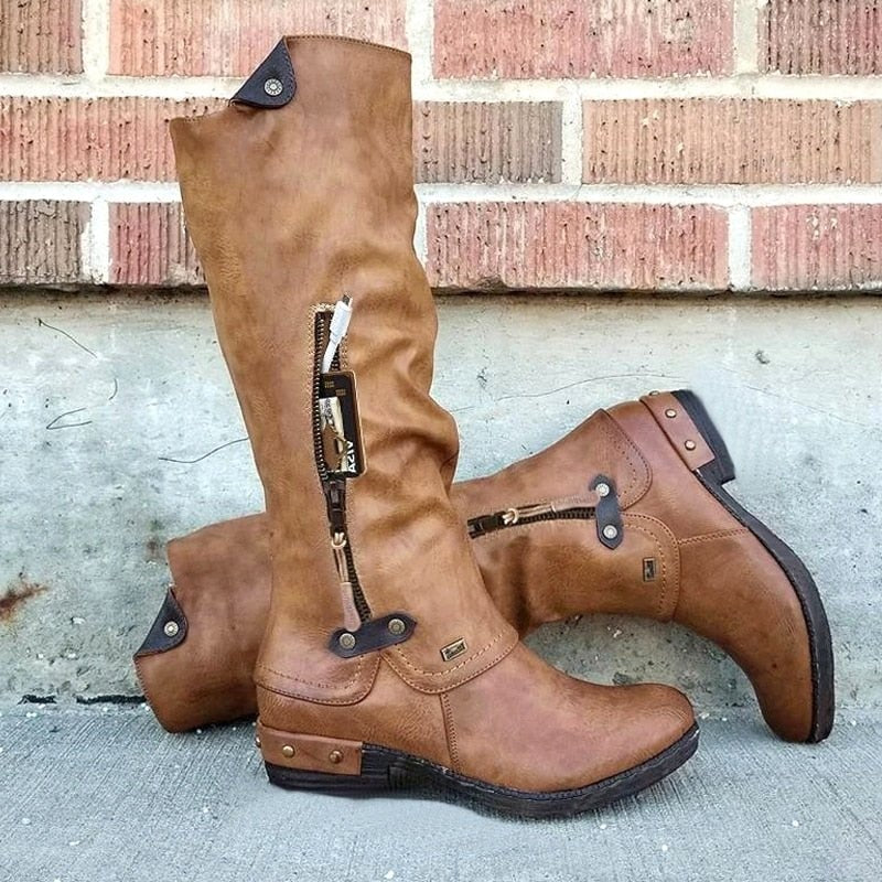 Comfortable High Boots with Storage Compartment - Alina-Khaki-4.0-Nora Luxe