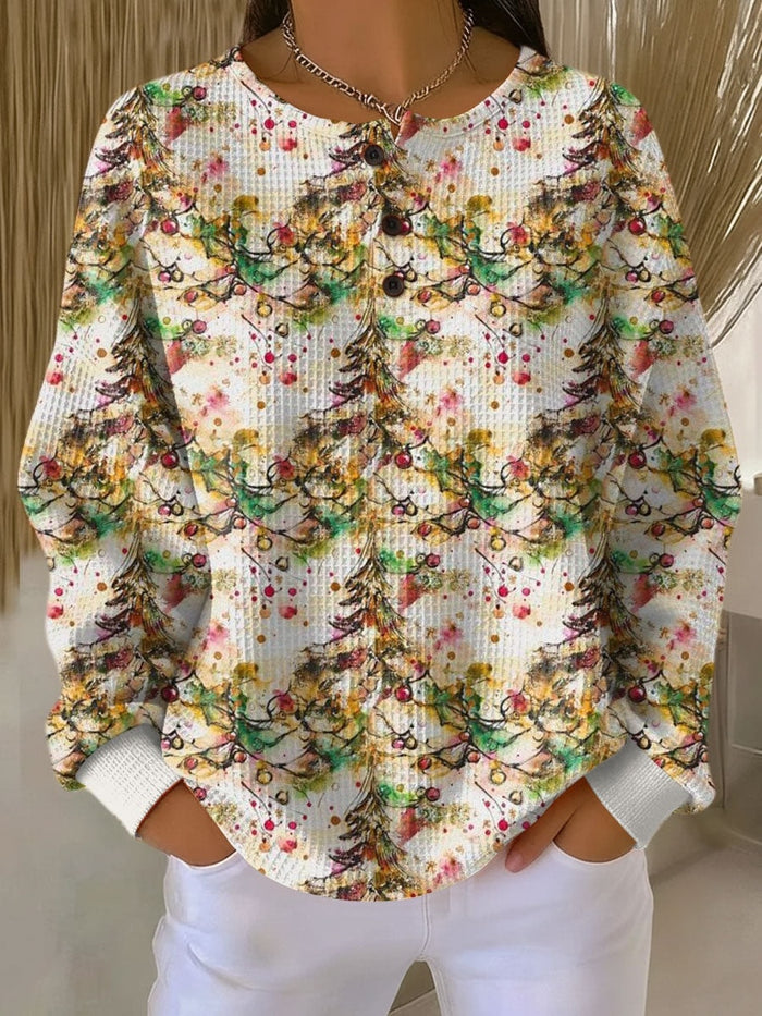Penelope | Floral Christmas Tree Print Christmas Sweater