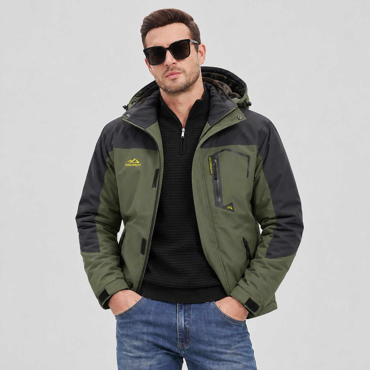 Army Green MAGCOMSEN Men's Water-Repellent Winter Ski Jacket with Fleece Lining in #Color_Army Green