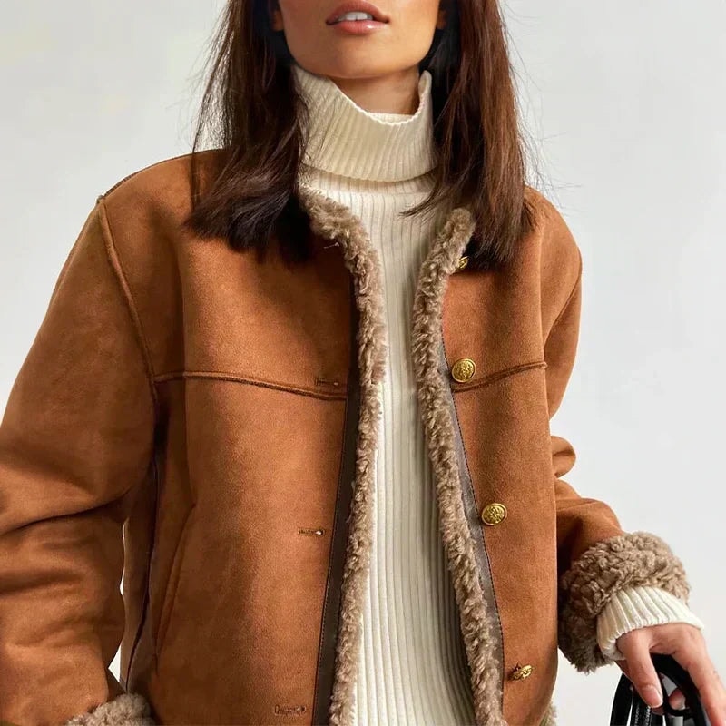 Yara | Women's Suede Shearling Jacket with Faux Fur Trim