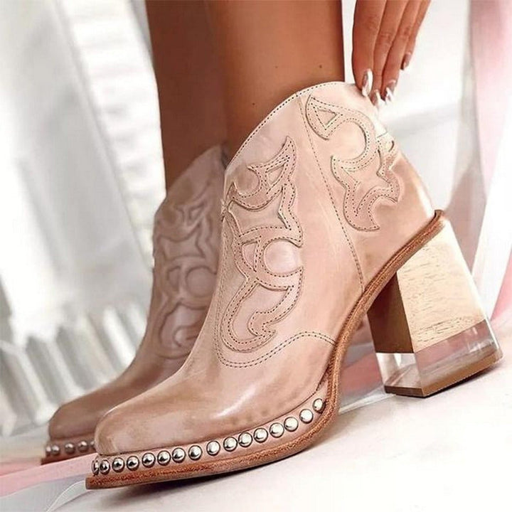 Women’s Faux Leather Western Ankle Boots – Stable Block Heel for Weekend Wear