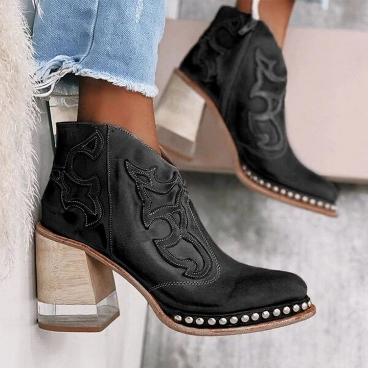 Women’s Faux Leather Western Ankle Boots – Stable Block Heel for Weekend Wear