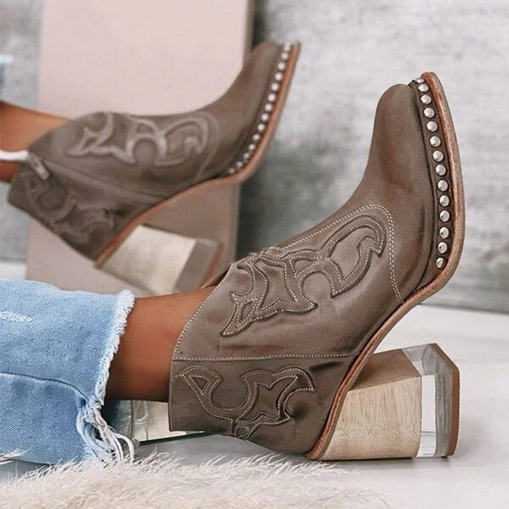 Women’s Faux Leather Western Ankle Boots – Stable Block Heel for Weekend Wear
