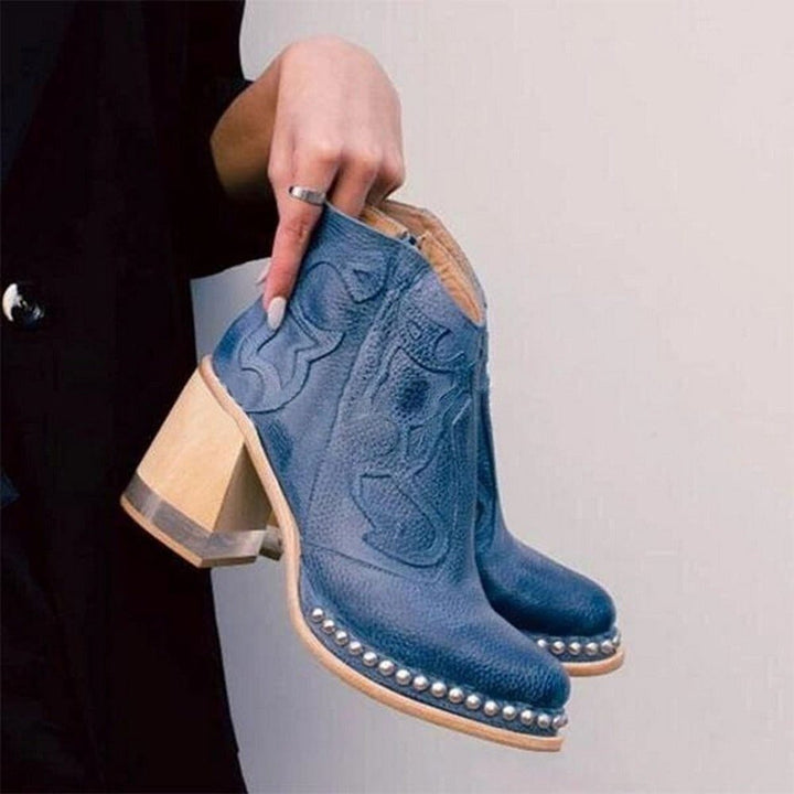Women’s Faux Leather Western Ankle Boots – Stable Block Heel for Weekend Wear
