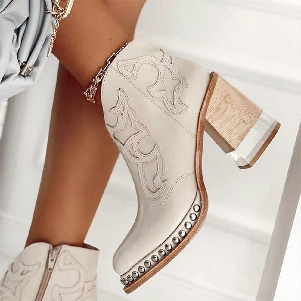 Women’s Faux Leather Western Ankle Boots – Stable Block Heel for Weekend Wear