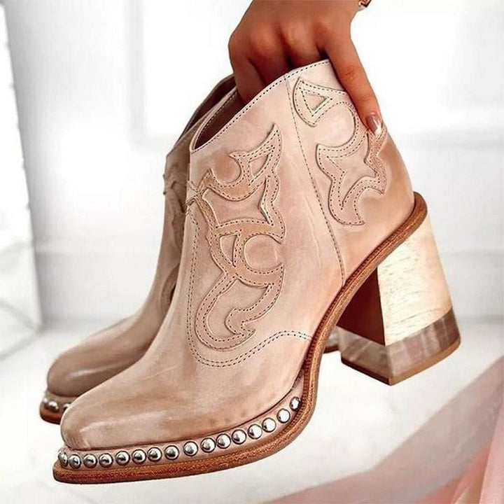 Women’s Faux Leather Western Ankle Boots – Stable Block Heel for Weekend Wear