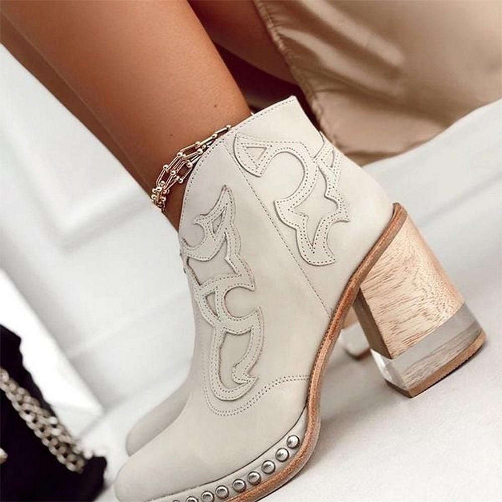 Women’s Faux Leather Western Ankle Boots – Stable Block Heel for Weekend Wear