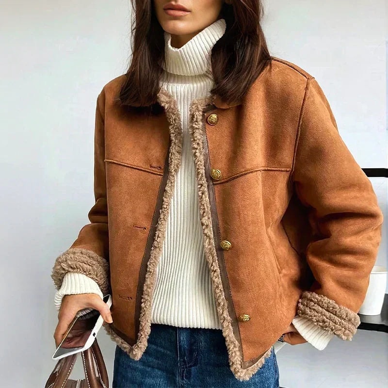 Yara | Women's Suede Shearling Jacket with Faux Fur Trim