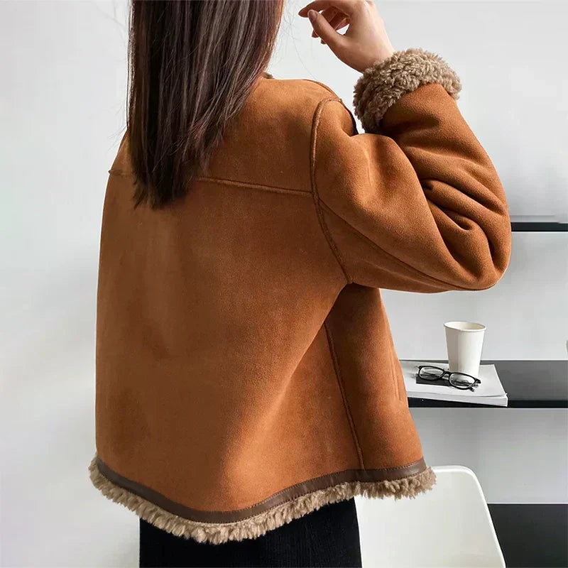 Yara | Women's Suede Shearling Jacket with Faux Fur Trim