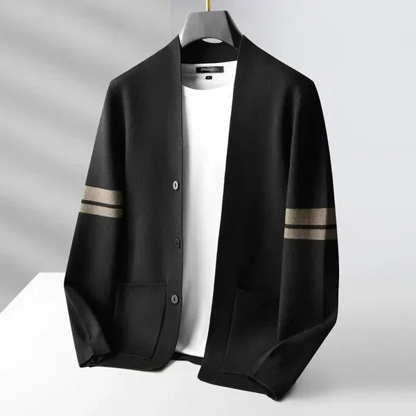 Brady | Men's Striped Knit Cardigan V Neck Button Front
