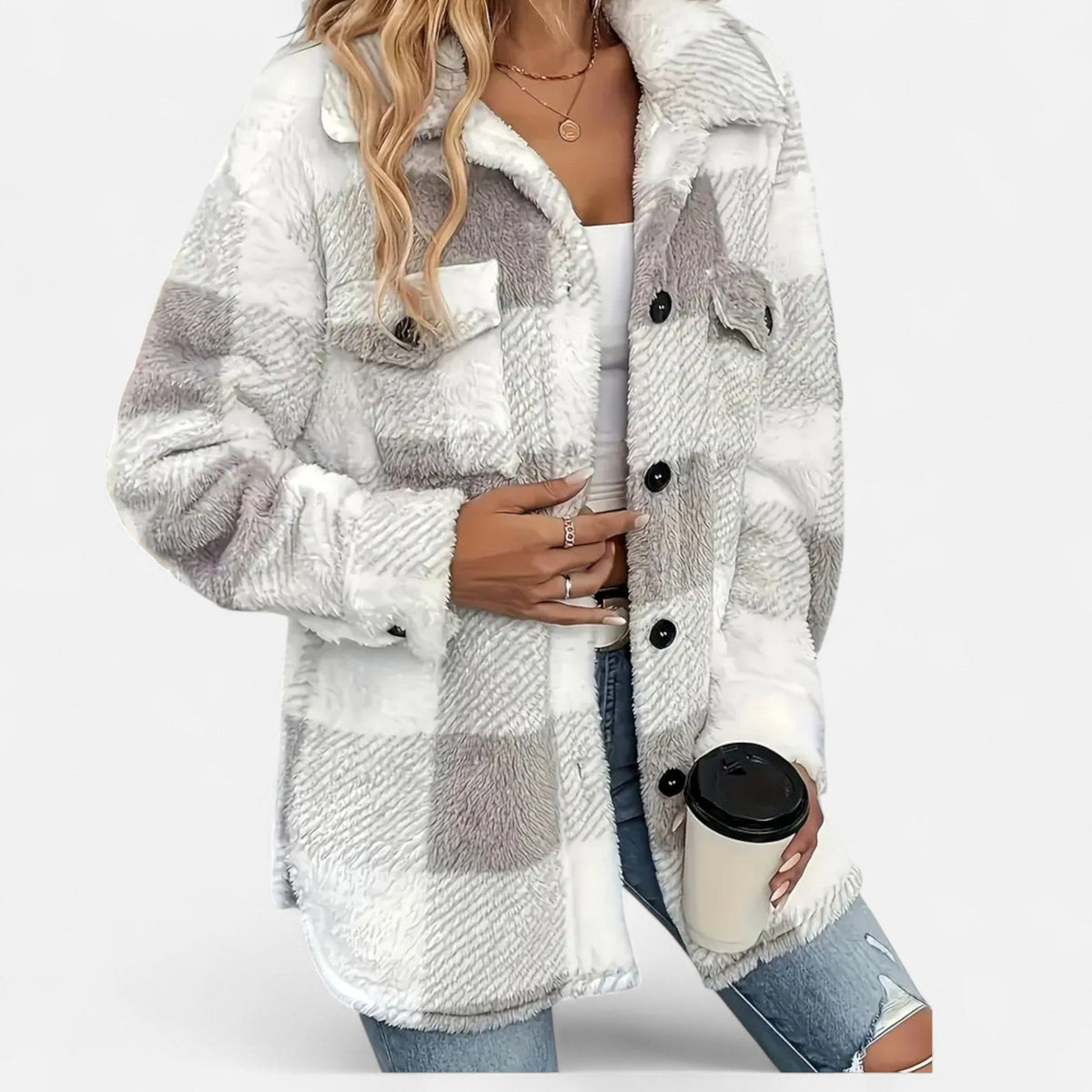 Althea | Women's Plaid Fleece Shacket Jacket