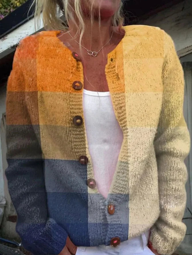 Women’s Printed Button Cardigan Long Sleeve Casual Knit