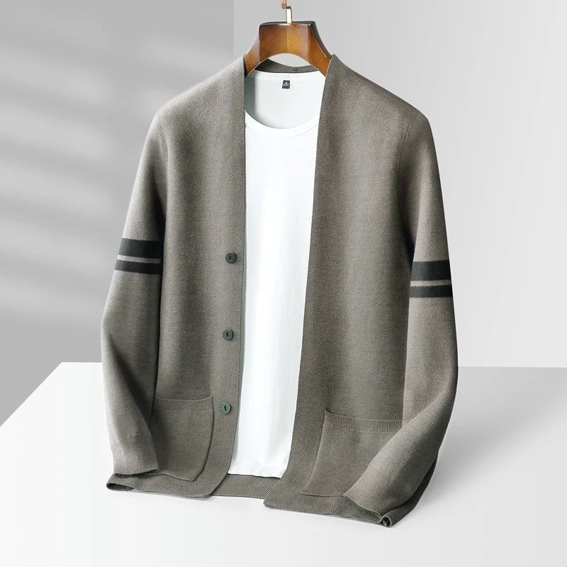 Brady | Men's Striped Knit Cardigan V Neck Button Front