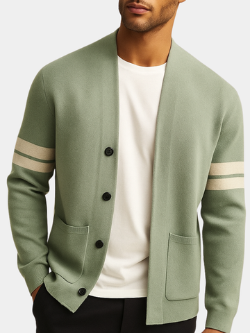 Brady | Men's Striped Knit Cardigan V Neck Button Front