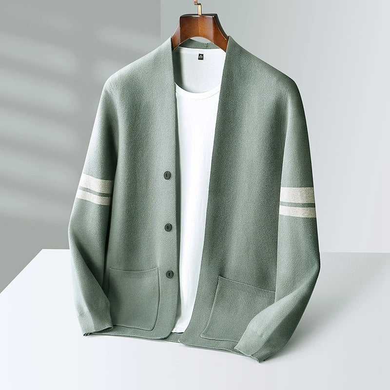 Brady | Men's Striped Knit Cardigan V Neck Button Front
