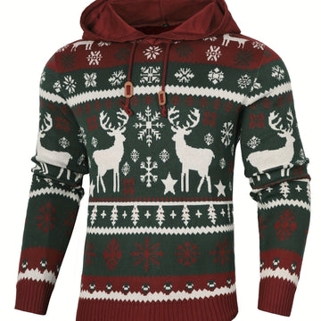 Asher | Men's Reindeer Knit Hooded Christmas Sweater
