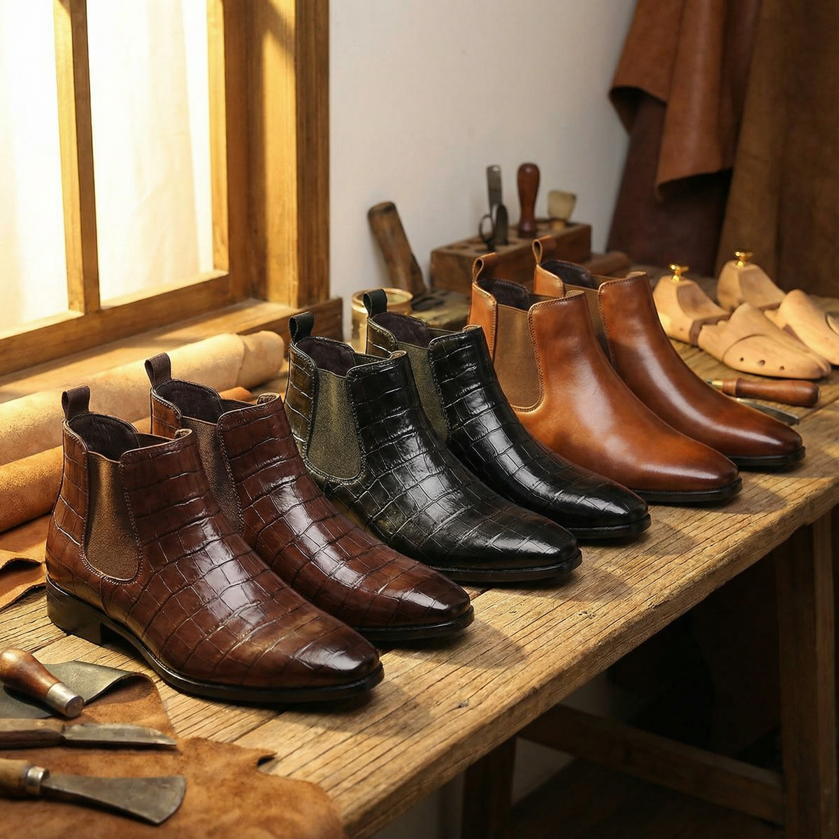 Dallas | Men's Crocodile Embossed Leather Chelsea Boots