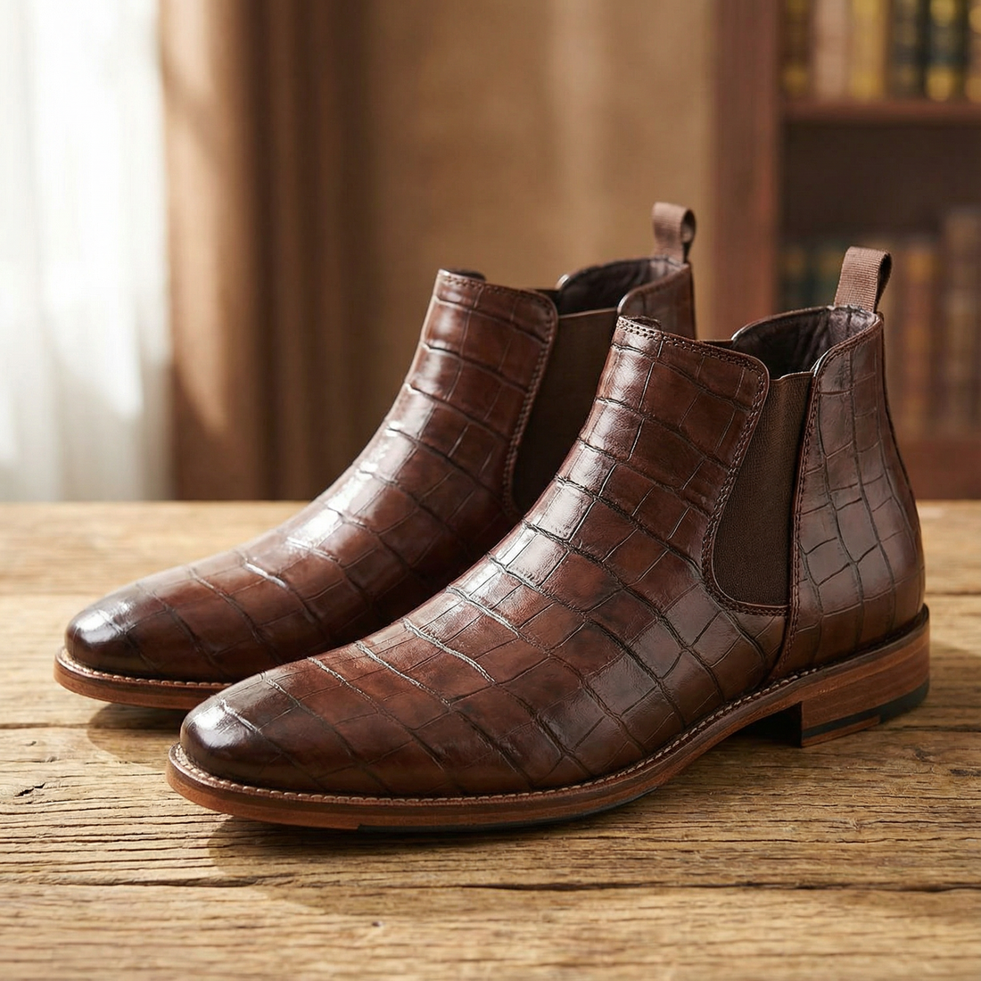 Dallas | Men's Crocodile Embossed Leather Chelsea Boots