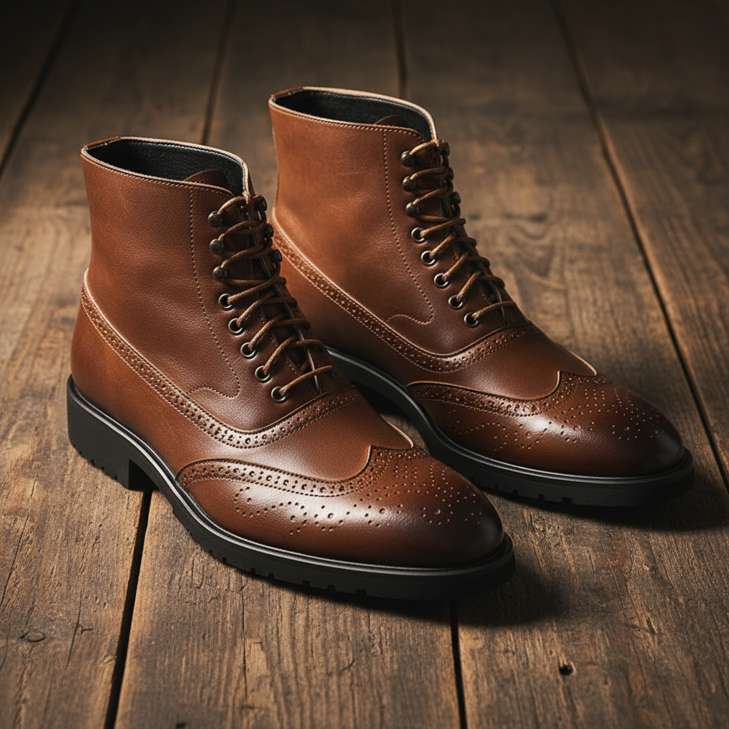 Axel | Men's Brown Leather Wingtip Brogue Boots