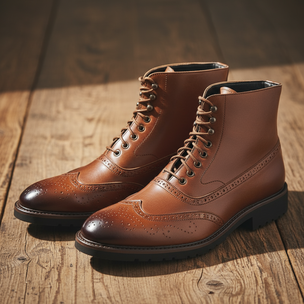 Axel | Men's Brown Leather Wingtip Brogue Boots