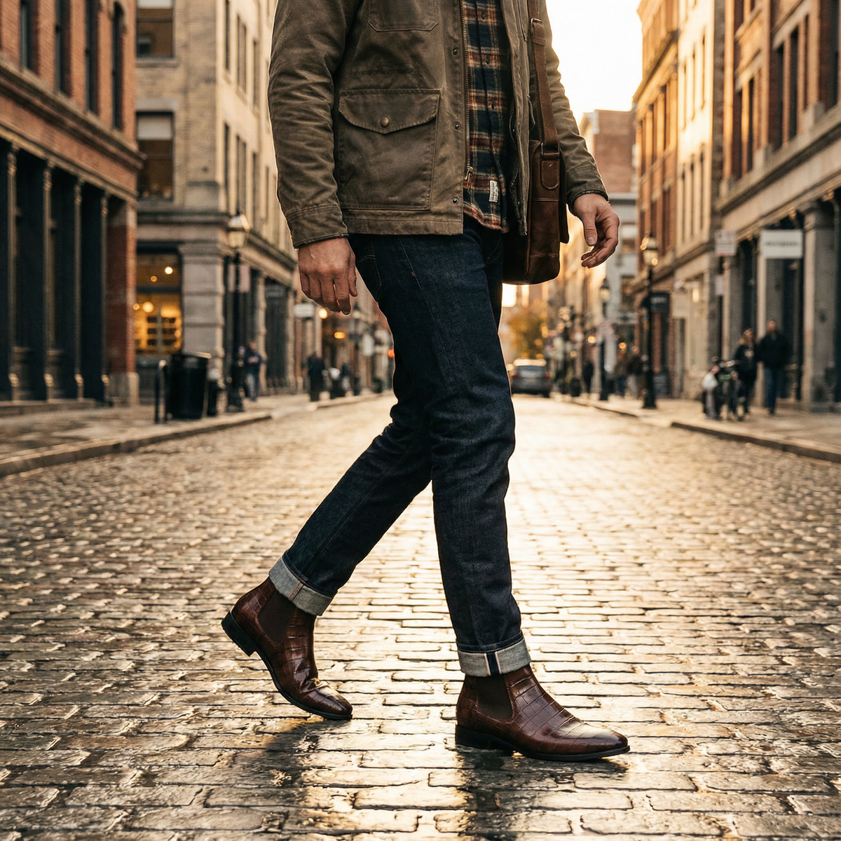 Dallas | Men's Crocodile Embossed Leather Chelsea Boots
