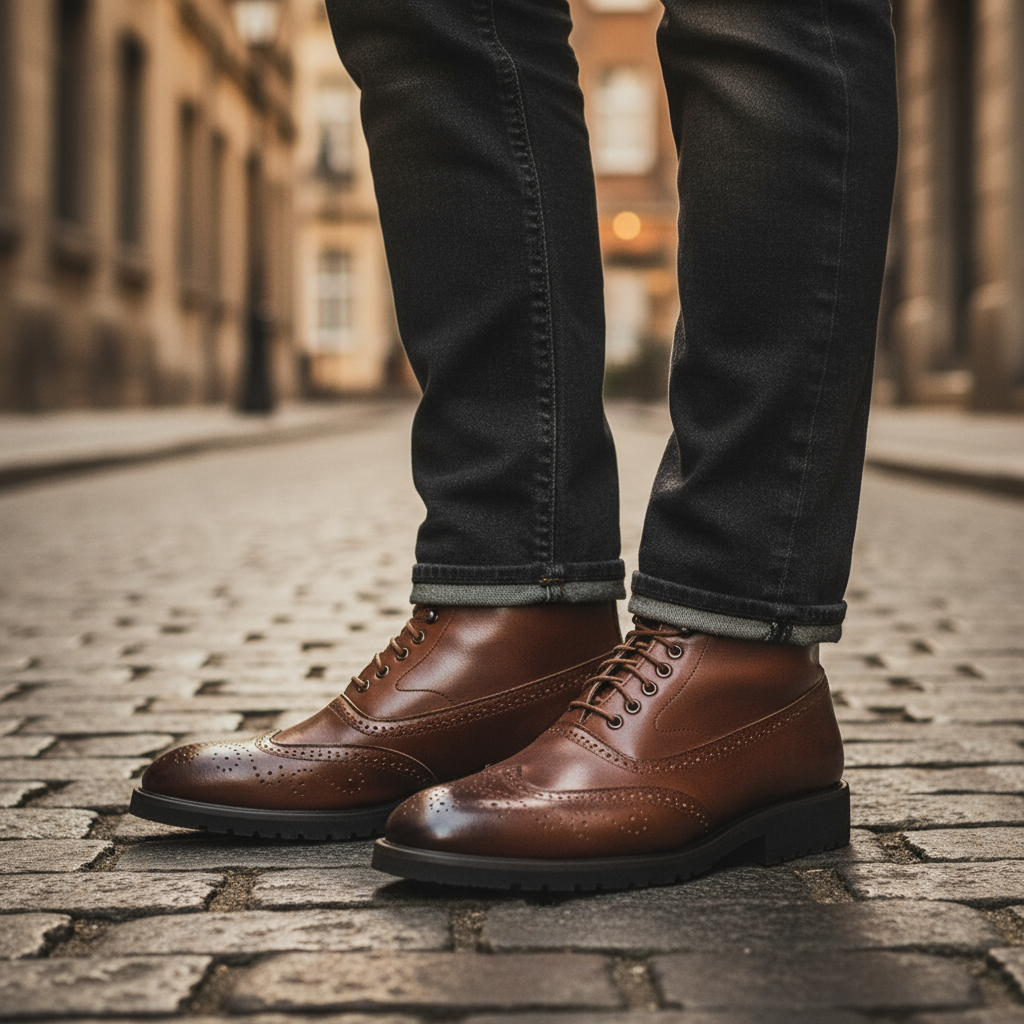 Axel | Men's Brown Leather Wingtip Brogue Boots