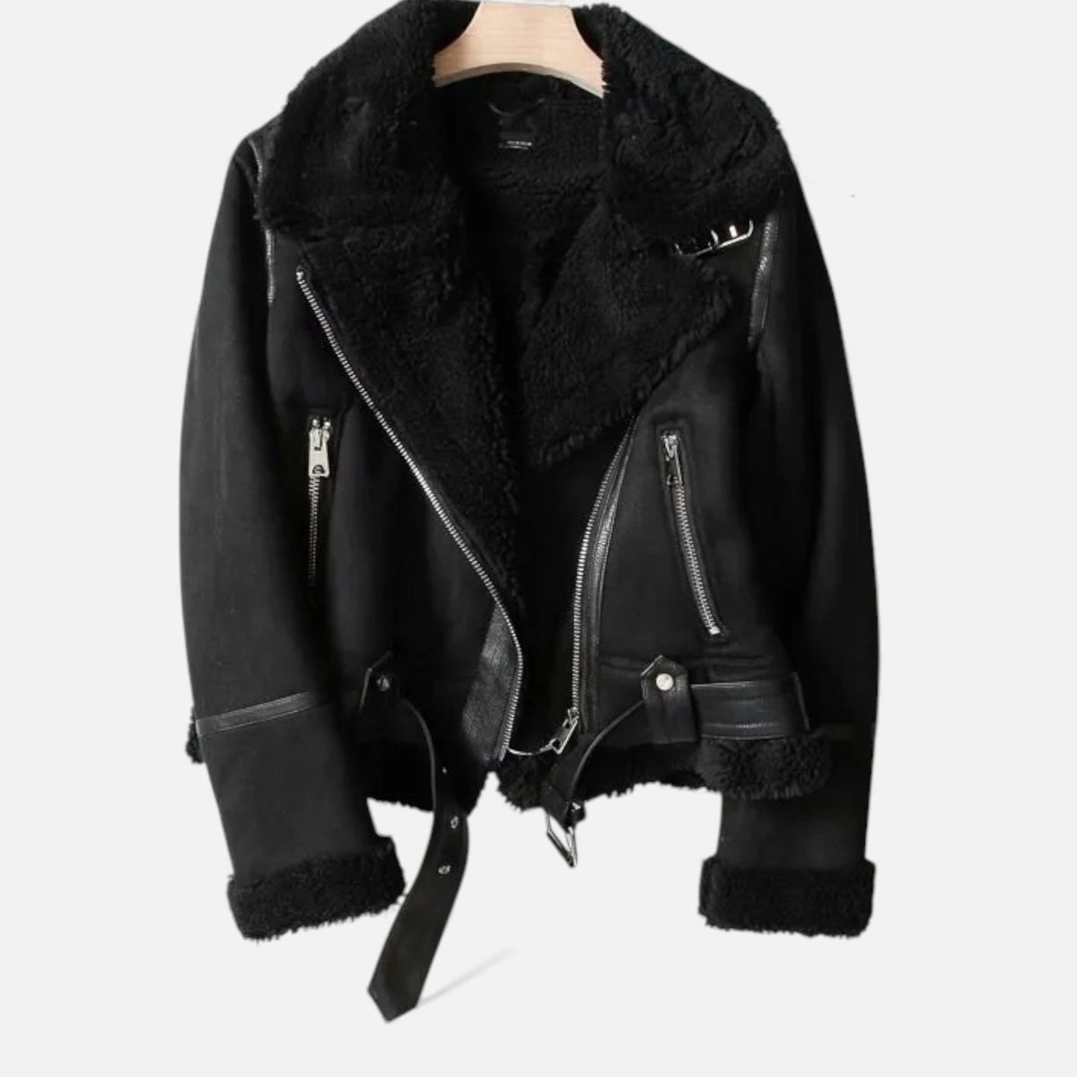 Bexley | Women's Shearling Moto Jacket With Faux Fur Lapel