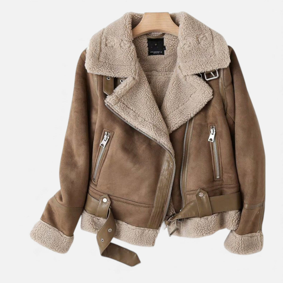 Bexley | Women's Shearling Moto Jacket With Faux Fur Lapel