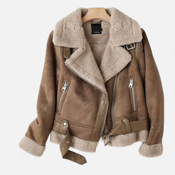 Bexley | Women's Shearling Moto Jacket With Faux Fur Lapel
