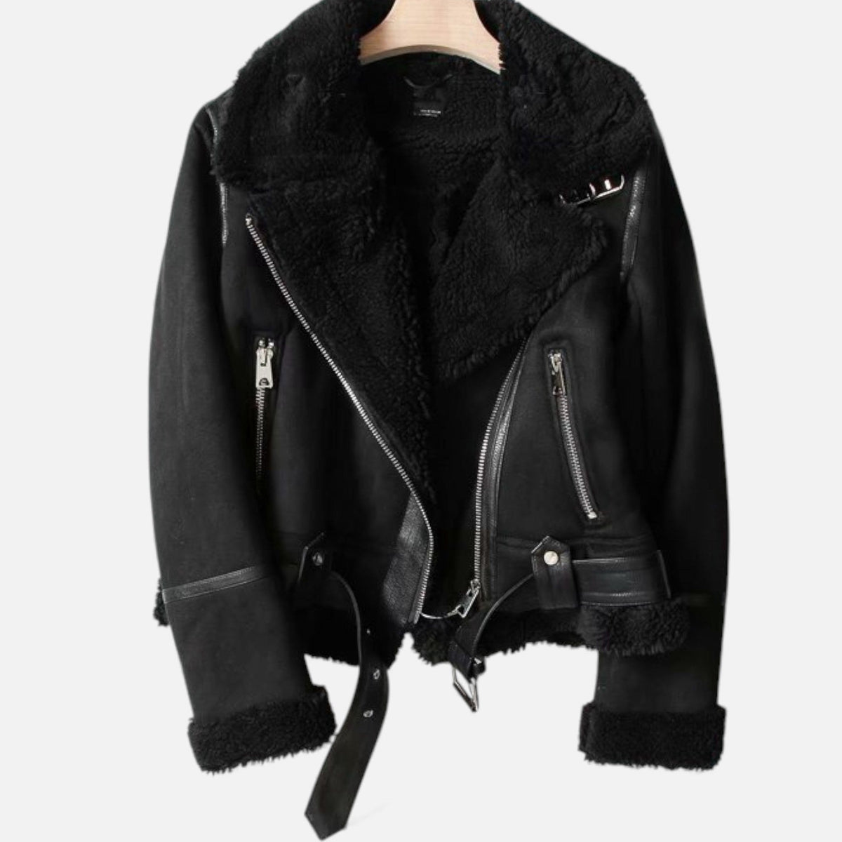 Bexley | Women's Shearling Moto Jacket With Faux Fur Lapel