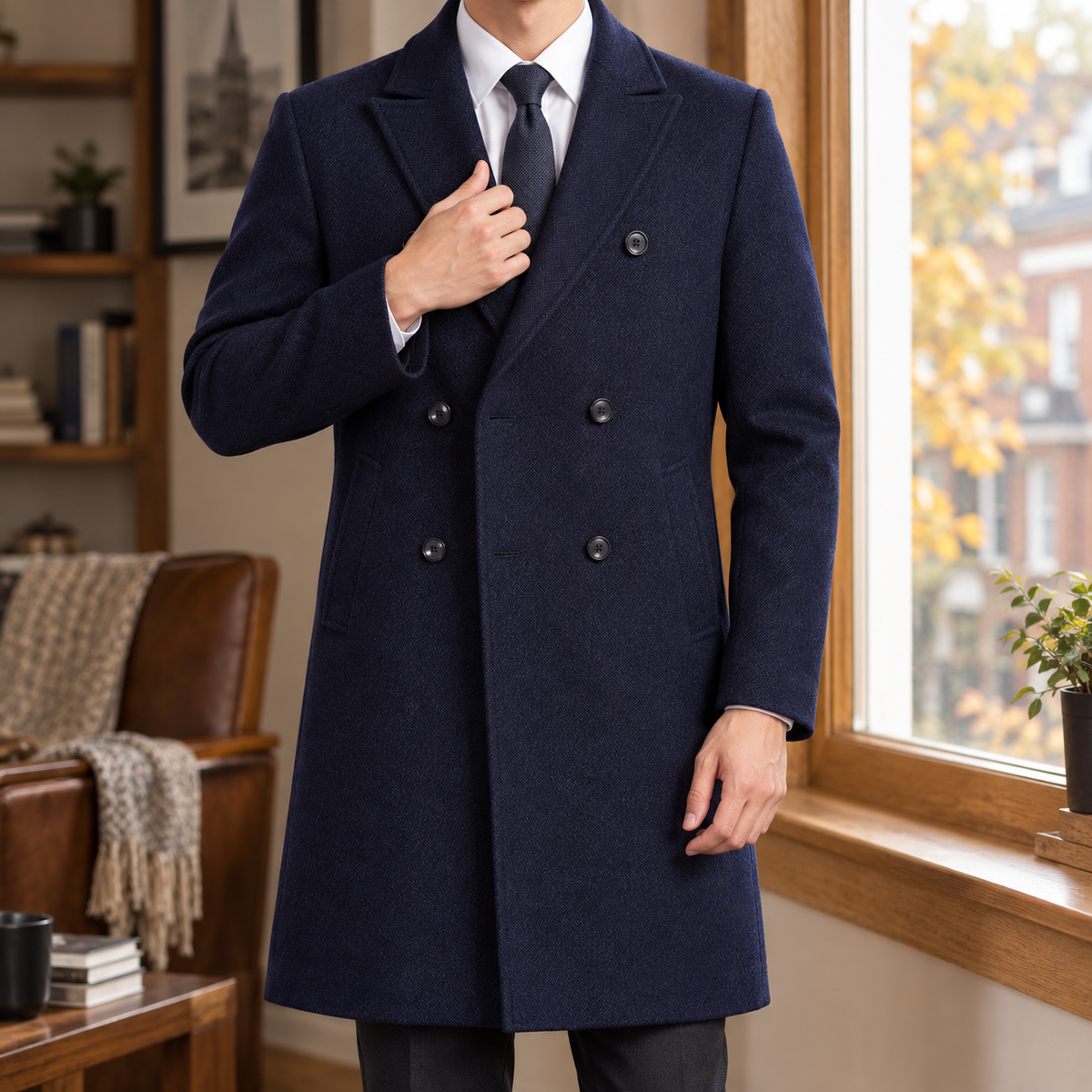 Marco Double Breasted Coat - Navy